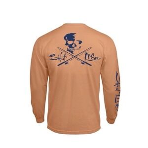 Salt Life Mens Skull Poles Long Sleeve‎ T Shirt Grapefruit Orange NWT